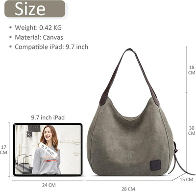 DIRRONA Mode Damen Canvas Handtasche Damen Canvas Schultertasche Canvas Tragetasche Leicht Sanft Han