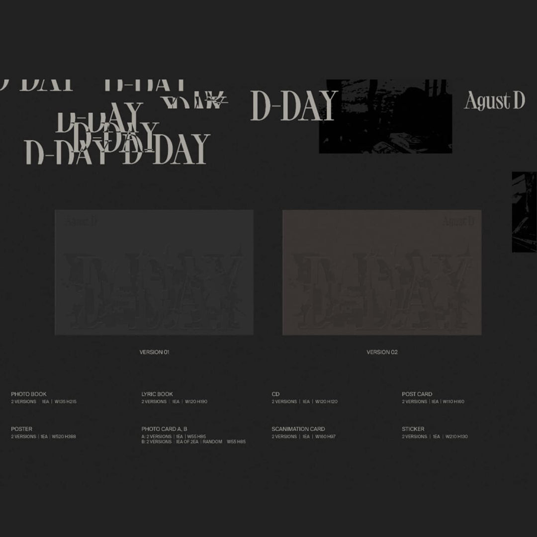 Agust D(SUGA) of BTS - [D - DAY] (VERSION 02) Photo Book + Lyric Book + CD + Post Card + Poster + Ph