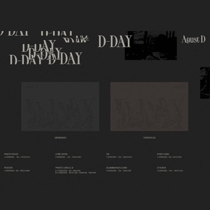 Agust D(SUGA) of BTS - [D - DAY] (VERSION 02) Photo Book + Lyric Book + CD + Post Card + Poster + Ph