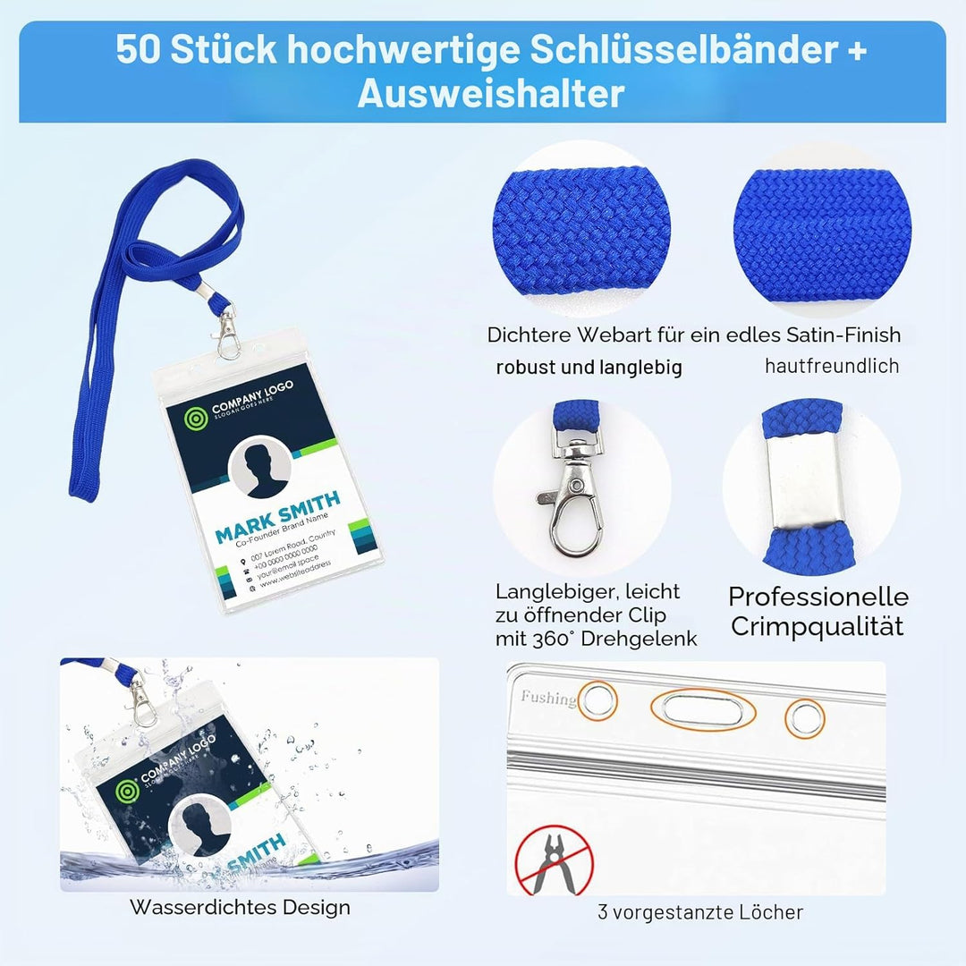 Ausweishülle Mit Band,Fushing 50 Stück Lanyards Schlüsselb?nder Ausweishülle Namensschilder Mit Schl