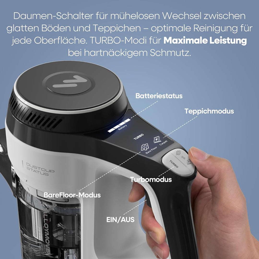 AlloyMove Akku Staubsauger 50000Pa/550W/70Min, 1.5L Staubsauger Kabellos mit Anti-Tangle-Bürste und