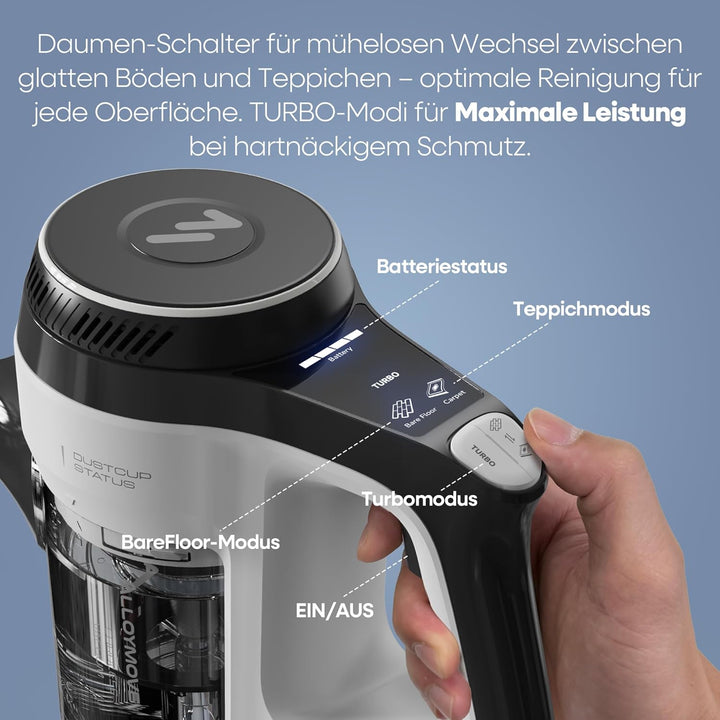 AlloyMove Akku Staubsauger 50000Pa/550W/70Min, 1.5L Staubsauger Kabellos mit Anti-Tangle-Bürste und