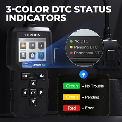 TOPDON AL400 OBD2 Diagnosegerät, 10 OBD2-Funktionen, Motorkontrollleuchte, Smog-Emissionstest, O2-Se