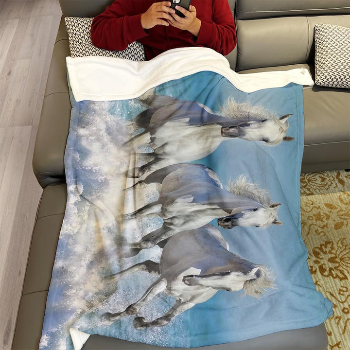 Violetpos 150 x 200 cm Flanell Decke Weich Fleecedecke Kuscheldecken SanftBettüberwurf Weisses Pferd