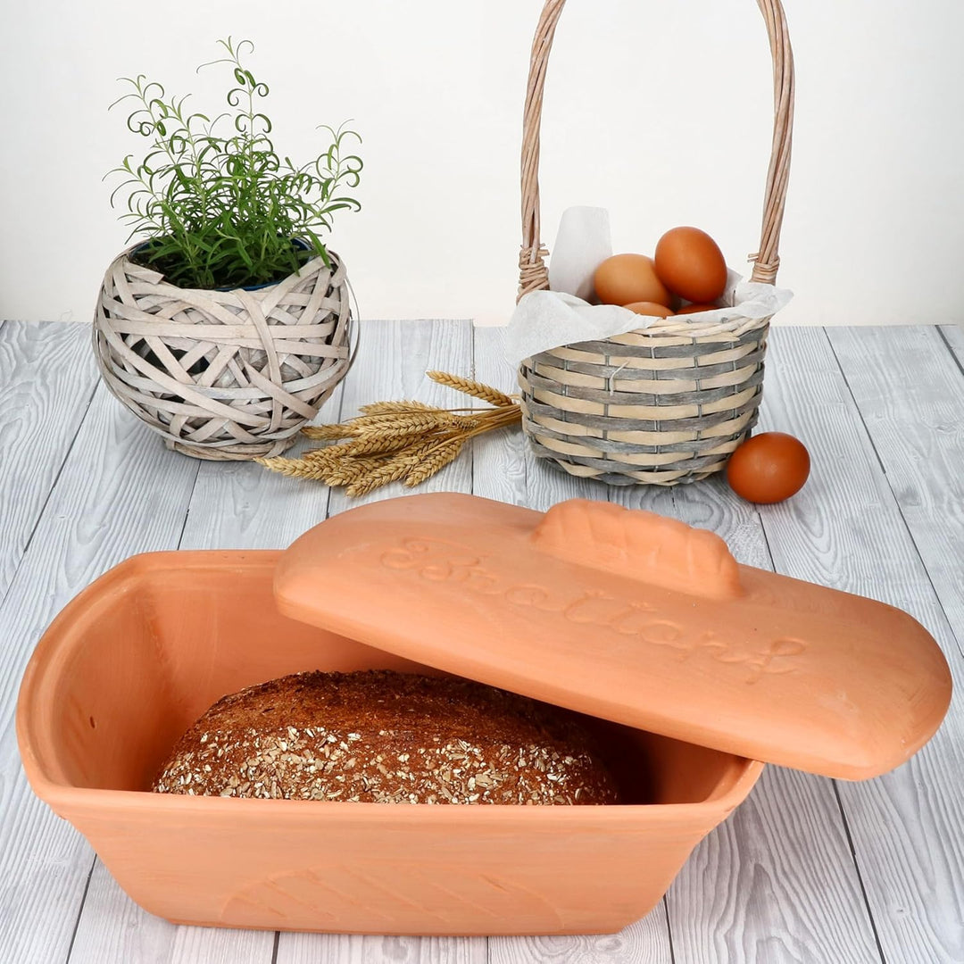 MamboCat Terra Brottopf aus Terrakotta I (LxB) 33x22,5cm I Ton-Brotkasten mit Deckel für Ihre Küche