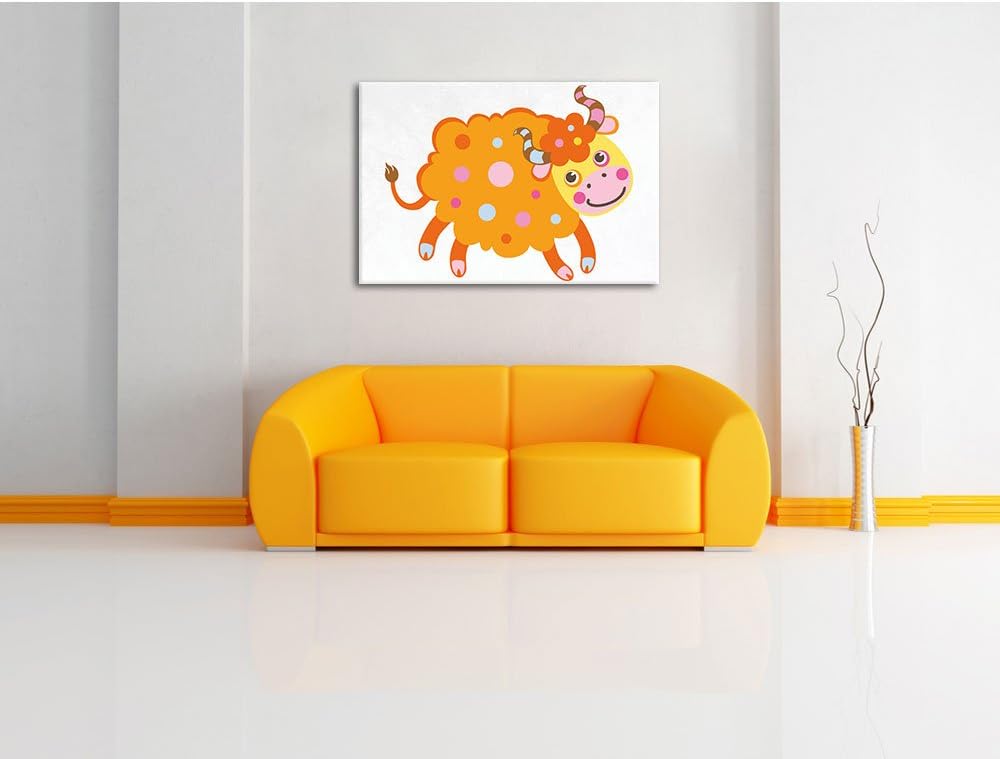 Pixxprint Niedliches Schaf mit Hörnern als Leinwandbild/Grösse: 100x70 cm/Wandbild/Kunstdruck/fertig