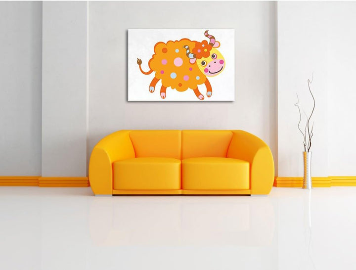 Pixxprint Niedliches Schaf mit Hörnern als Leinwandbild/Grösse: 100x70 cm/Wandbild/Kunstdruck/fertig