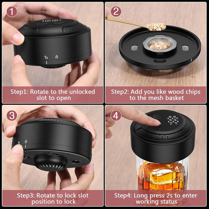 LOFICOPER Whiskey Smoker Kit mit 6 Holzchips, Cocktail Smoker Set mit RGB-Ambientelicht, Flammenlos,