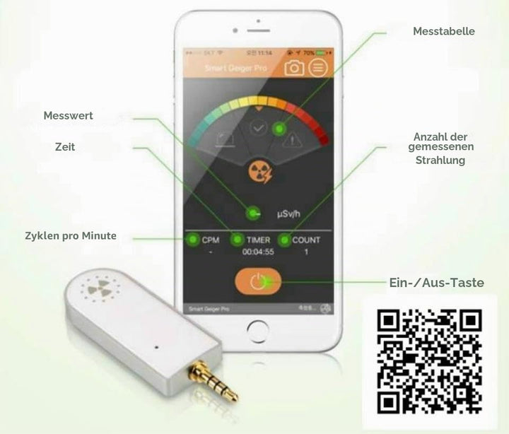 Smart Geiger - Geigerzähler für Smartphone APP iOS Android Strahlungs Detektor Strahlenmessgerät Str