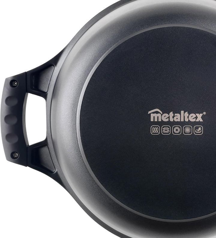 Metaltex XPERT - Low Cast Aluminum Casserole 26 cm with Tempered Glass Lid niedriger Topf 26 cm, nie