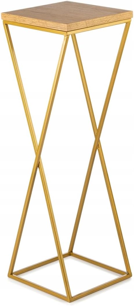 Pflanzenständer Metall 70 cm Hoch - Stabiler und Fester Blumenhocker mit Eiche Optik MDF-Platte auf