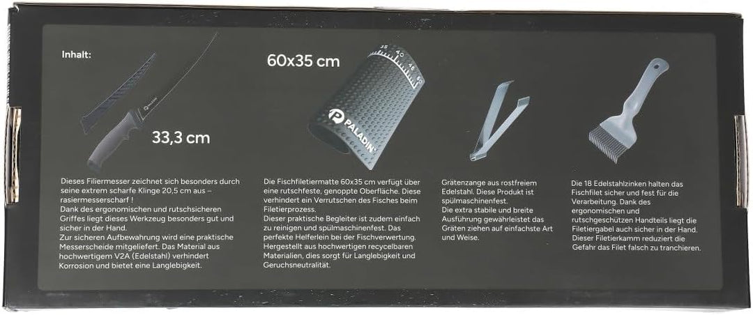 Paladin Filetier-Set Profi Anti-Rutsch Matte + Filitiermesser + Filierkamm + Grätenzange