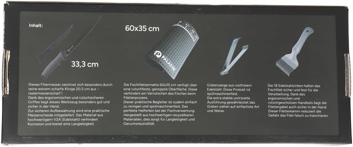 Paladin Filetier-Set Profi Anti-Rutsch Matte + Filitiermesser + Filierkamm + Grätenzange