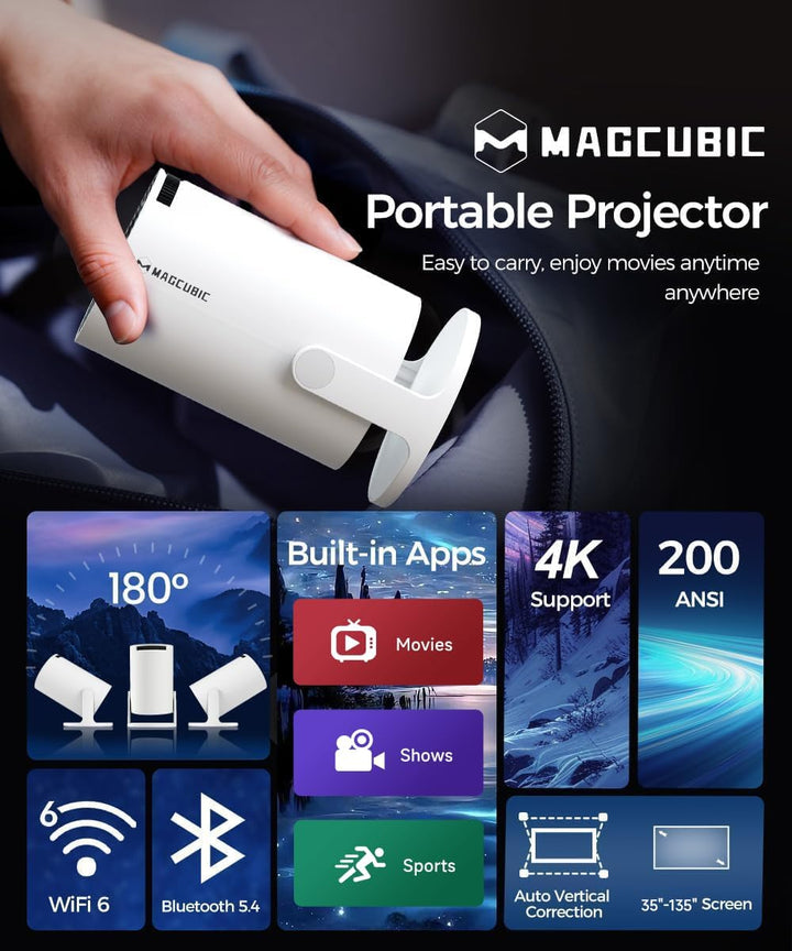 Mini Beamer 4K Unterstützt Android 11, Smart Projector 5G WiFi 6 BT 5.0, Mini Projektor Full HD 1080