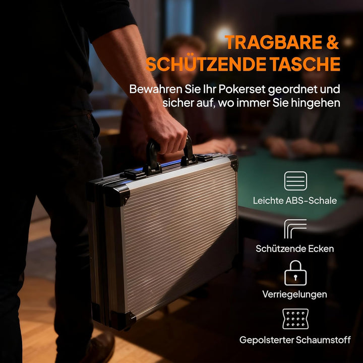 SPORTNOW Pokerkoffer Pokerset, Poker Komplett Set mit 400 Chips, 11,5 Gramm, 2 Kartendecks, 5 Würfel