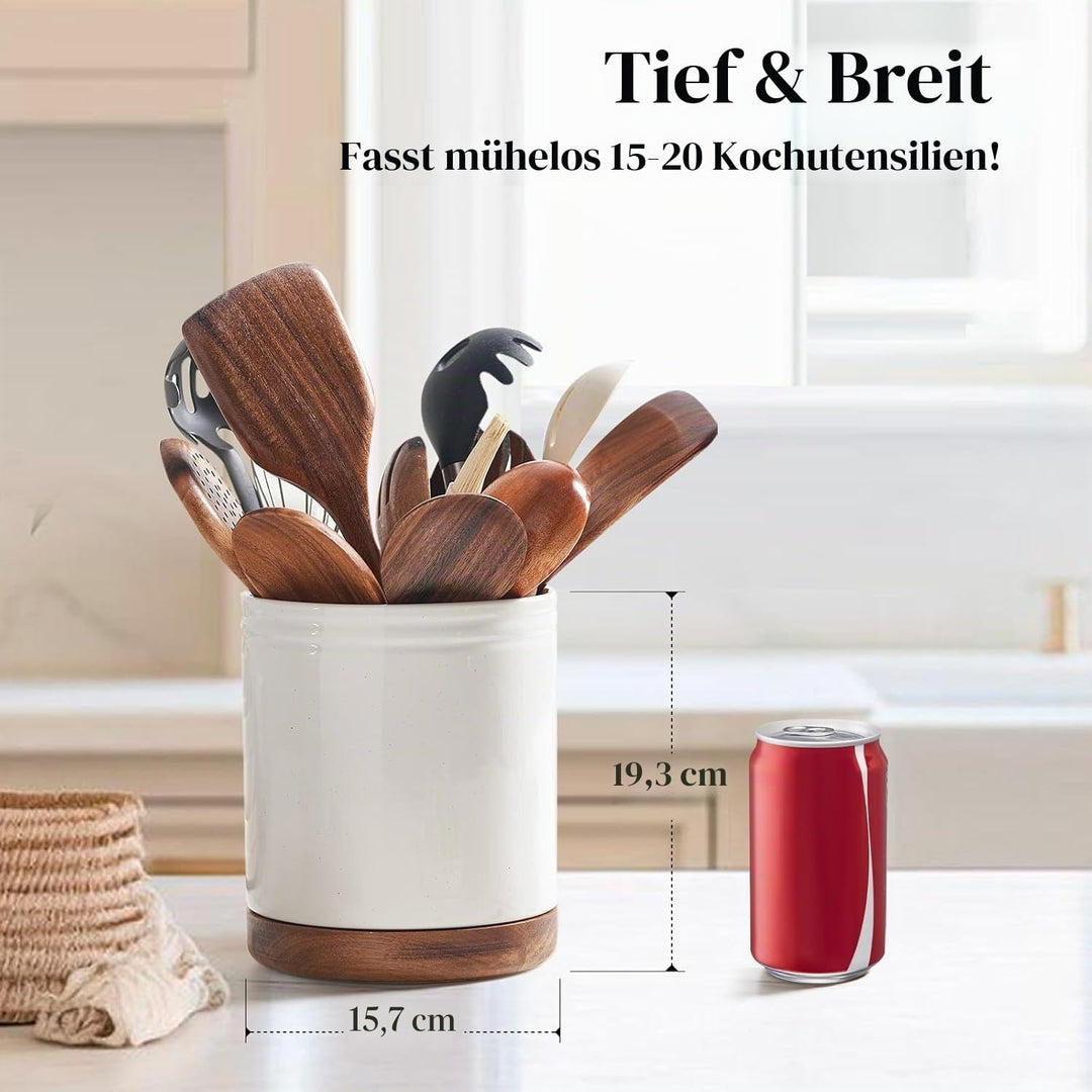 DOWAN Utensilienhalter, 360° Drehbarer Grosser Kochutensilienhalter, Keramischer Utensilienhalter fü