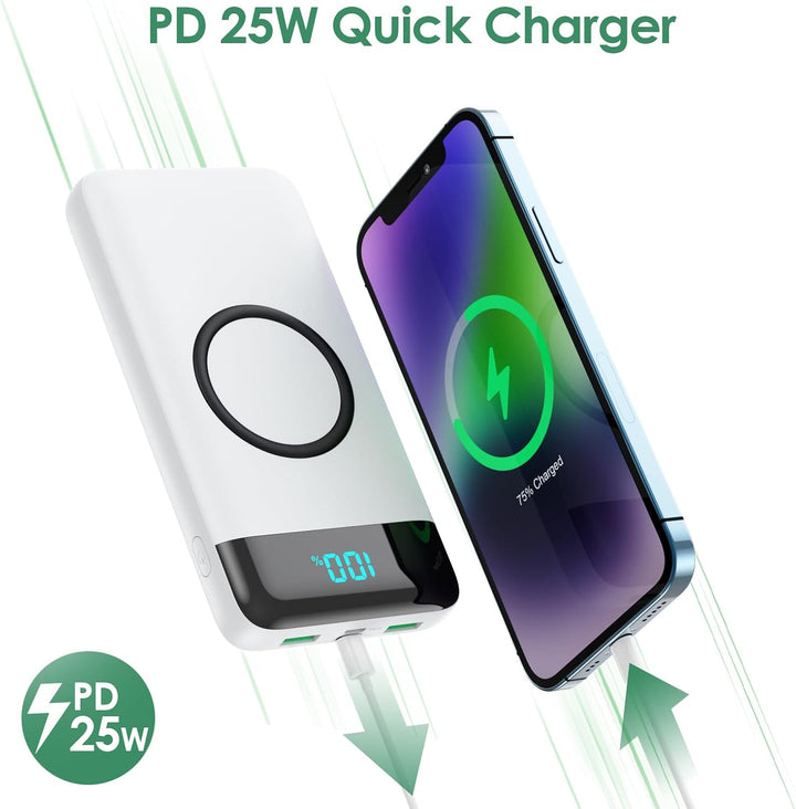 Wireless Powerbank Schnellladen 26800mAh, Power Bank 25W PD3.0+QC4.0, 15W Wireless Charger Powerbank