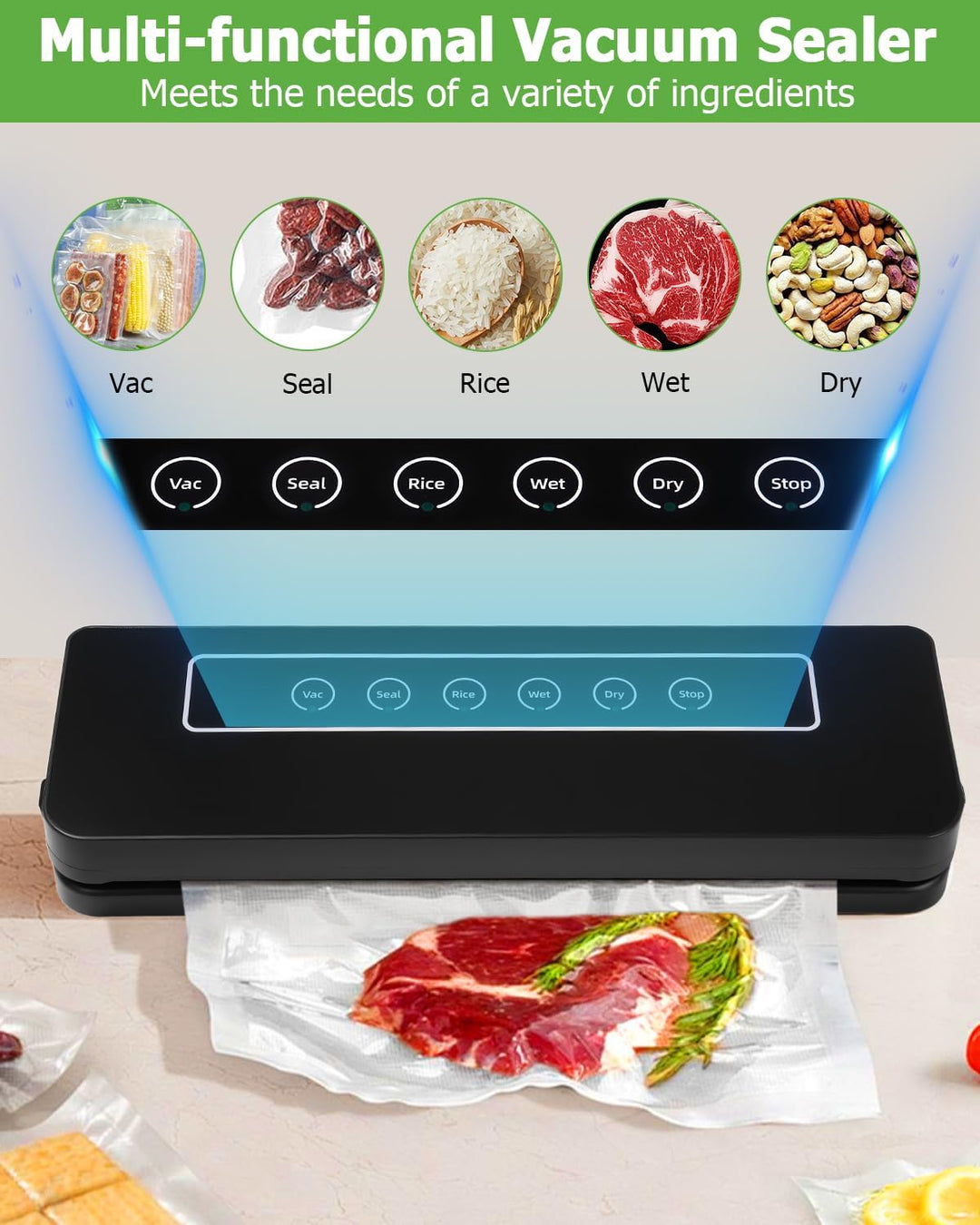 Vakuumiergerät 6 in 1, Einschweissgerät Vakuum Sealer für Lebensmittel, Vakuumierer Lebensmittel 8x