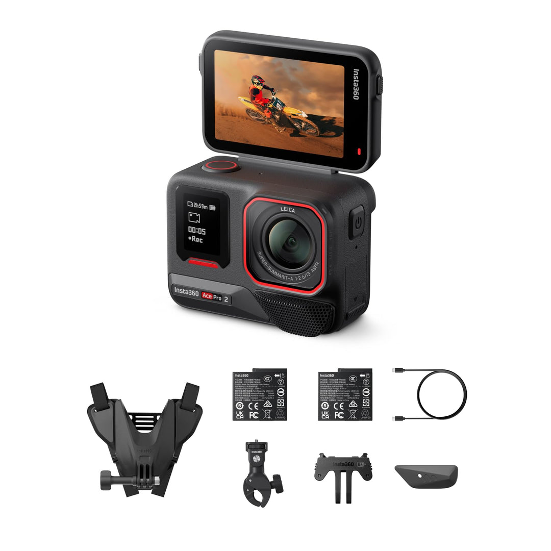 Insta360 Ace Pro 2 Motorrad-Bundle 8K wasserdichte Actionkamera mit Leica entwickelt, 1/1,3" Sensor,