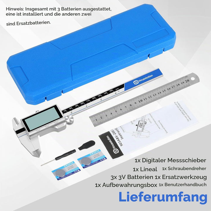 Housolution Digitaler Messschieber, 6Zoll Messschieber mit grossem LCD-Bildschirm, Zoll/MM-Schalter,