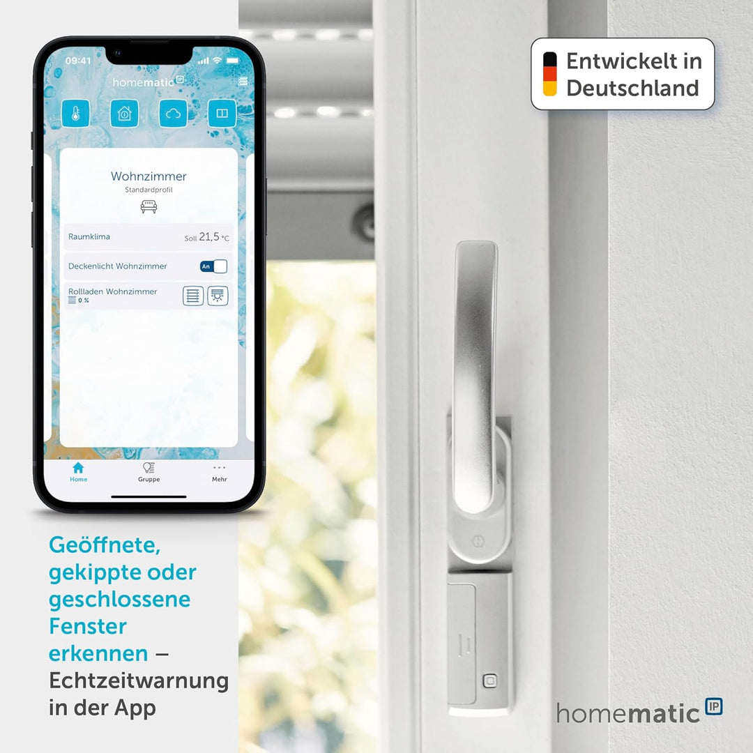 Homematic IP Smart Home Fenstergriffsensor, weisse + Silberne Abdeckung, digitaler Sensor zum effizi