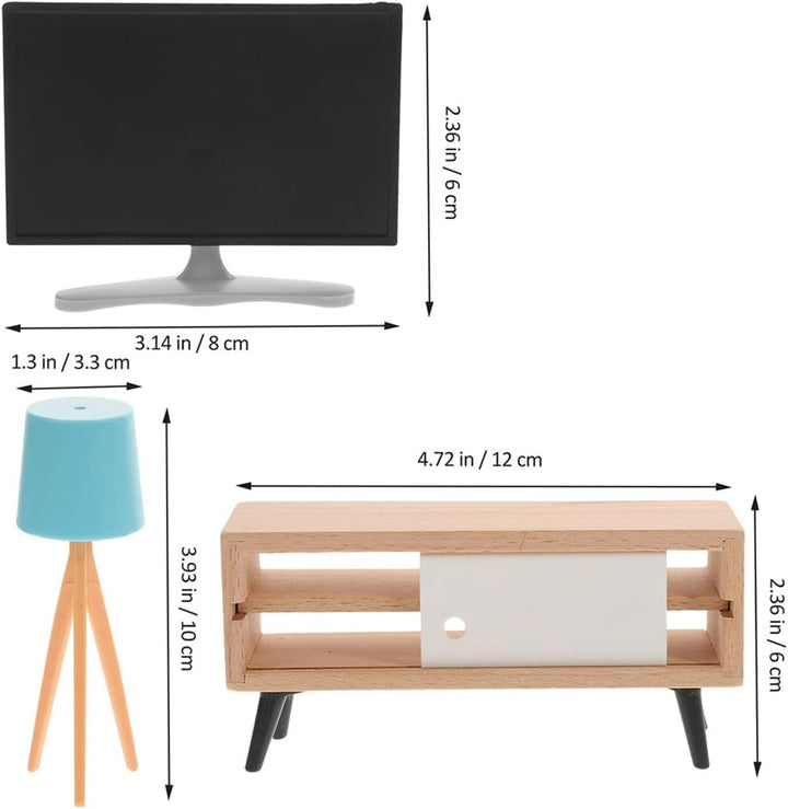 Gatuida Miniatur Puppenhaus Möbelset Tv Schrank Weiss Schwarz mit Blauem LED Licht Kinderzimmer Deko