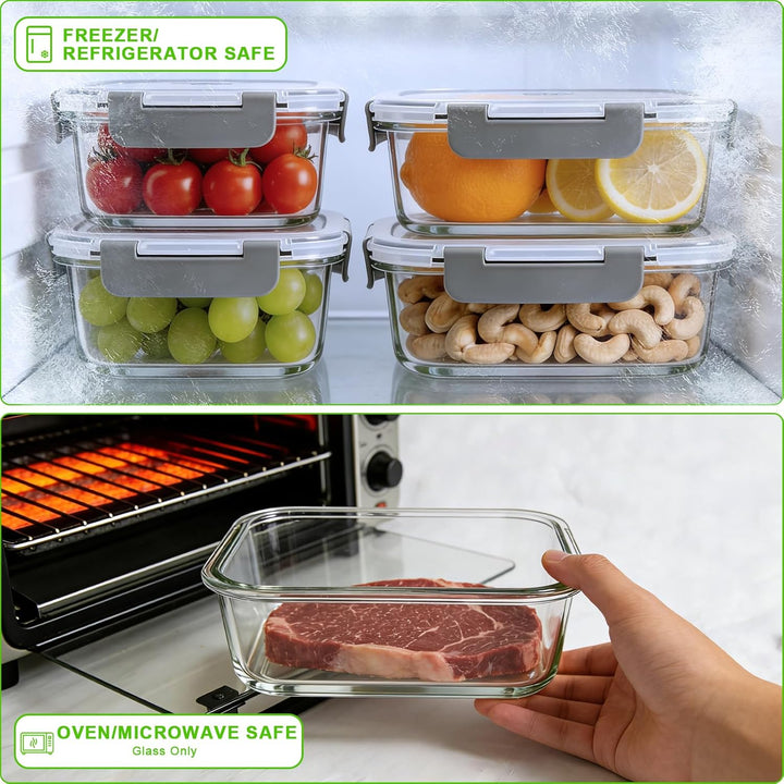 Brotdosen Glasbehälter mit Deckel,Glas Frischhaltedosen Set 20-teilig (10 Behälter & 10 Deckel) BPA-