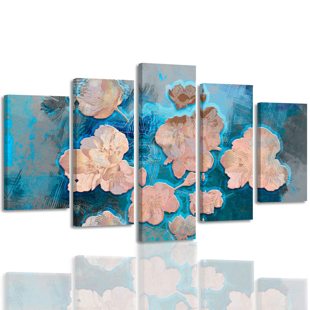 Feeby Leinwandbild 5-teilig Pflanzenmotiv Bild Wanddeko Abstraktion Beige 150x100 cm Leinwandbild 15