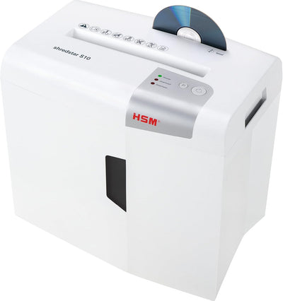 HSM shredstar S10 Aktenvernichter, Sicherheitsstufe P-2, 10 Blatt (Streifenschnitt) mit CD-Schredder