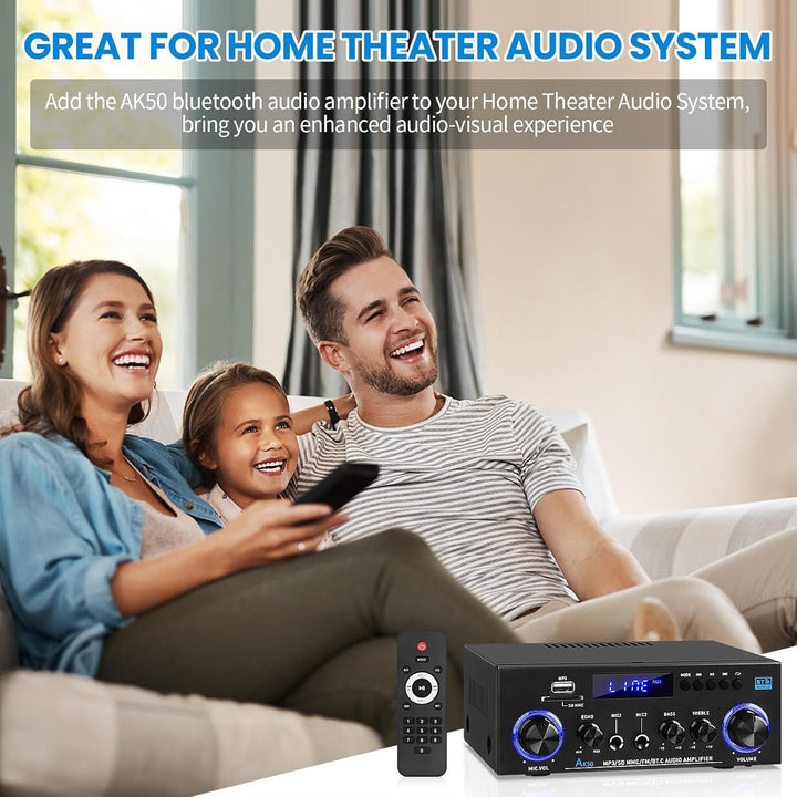 AK50 HiFi-Verstärker mit Bluetooth RMS 60WX2 Stereo Audio Verstärker Empfänger 2.0 Kanal Max 400W Au
