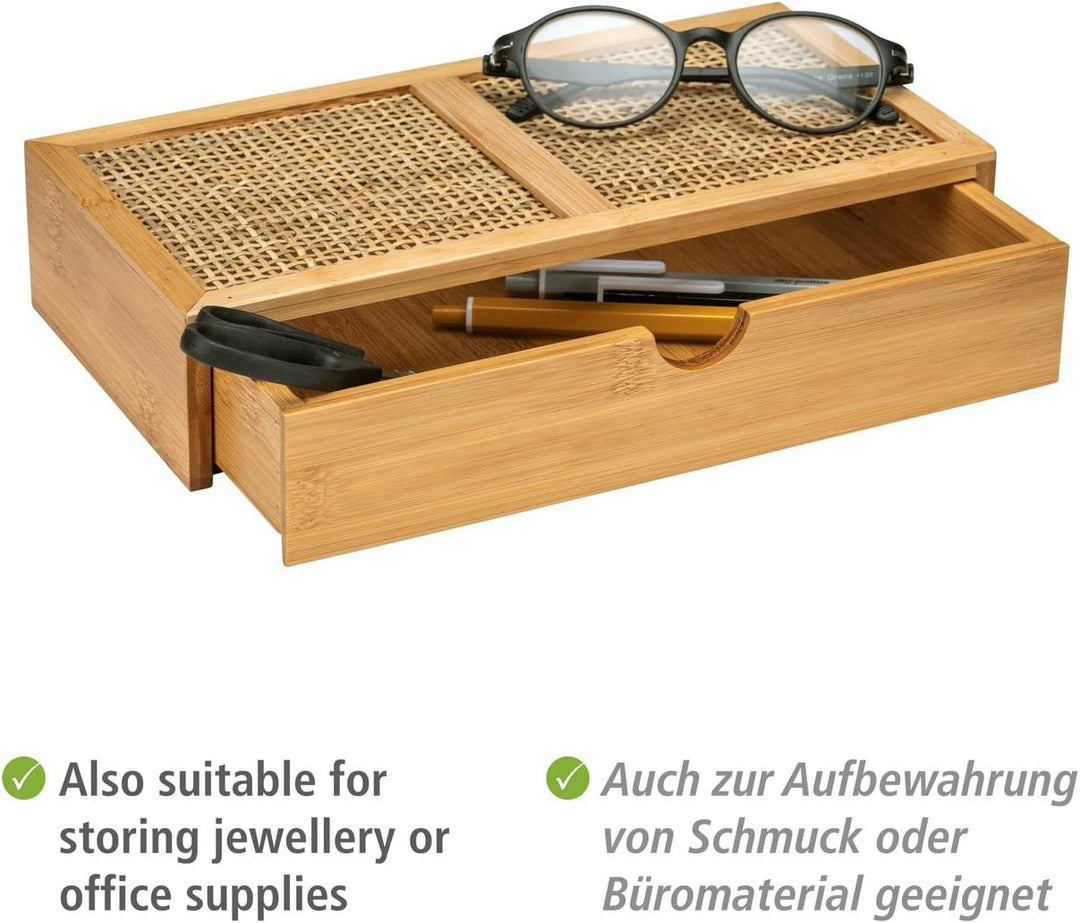 WENKO Badbox Allegre, dekorative Box mit Schublade im trendigen Boho-Style aus hochwertigem Bambus u