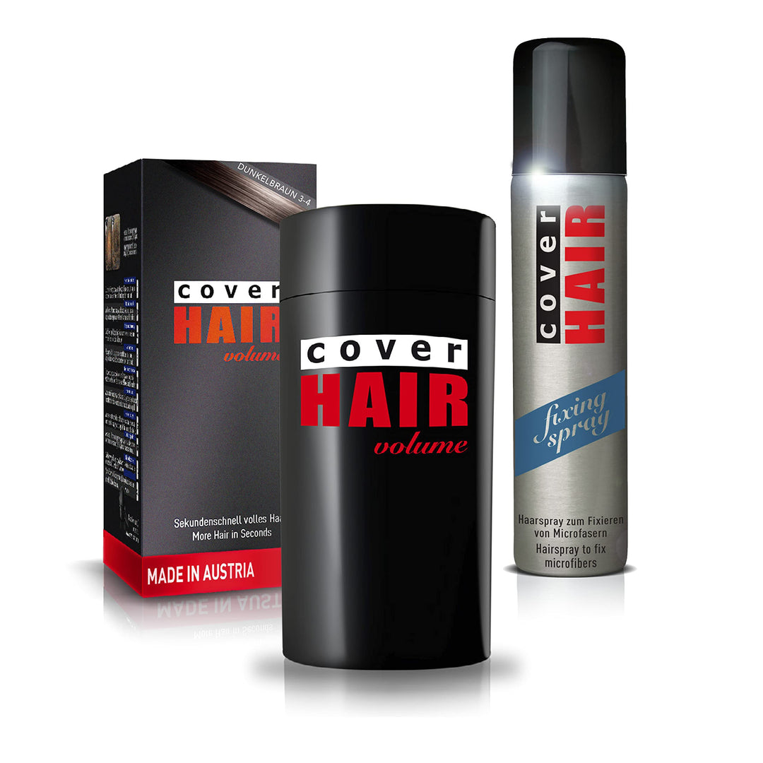 COVER HAIR - Starter Set aus 30g Streuhaar in Dunkelbraun und Fixierspray, 100ml - zur sekundenschne