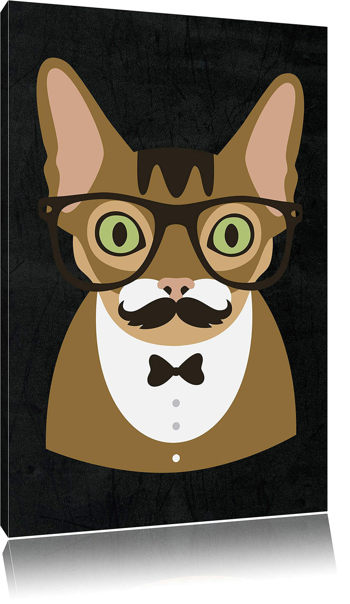 Pixxprint Hipster Katze (Main Coon) als Leinwandbild/Grösse: 100x70 cm/Wandbild/Kunstdruck/fertig be