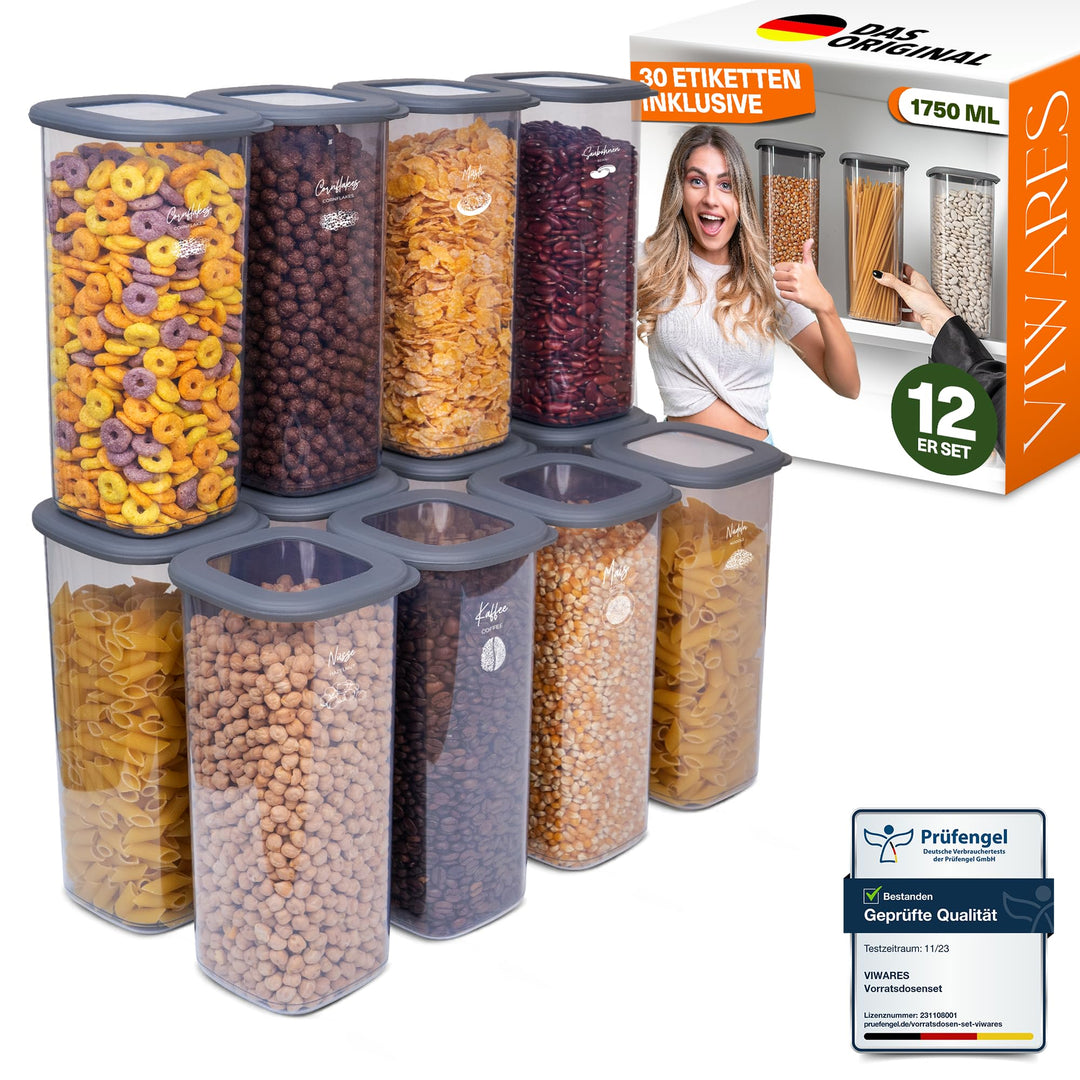 Viwares Vorratsdosen mit Deckel Luftdicht| 12er Vorratsbehälter Set | BPA-FREI | Zur Müsli Mehl und