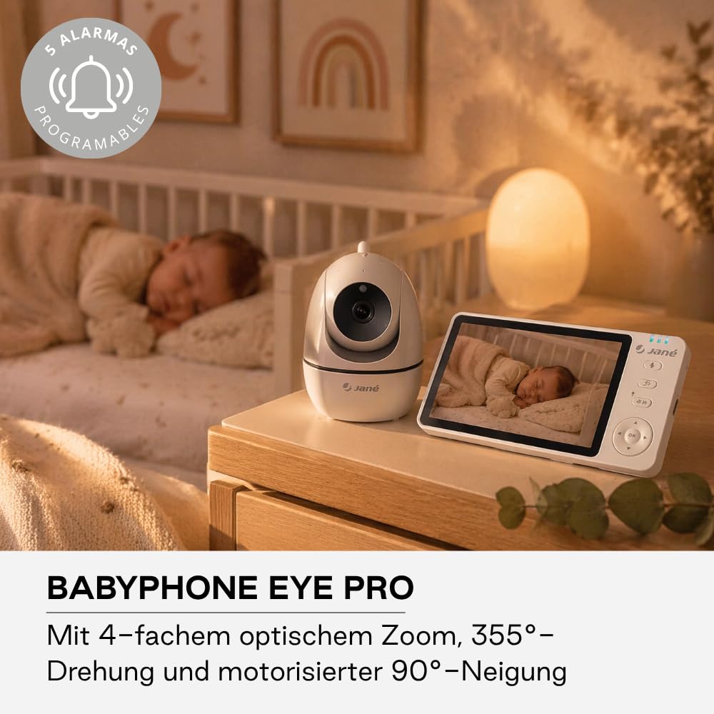 Jané Eye Pro Baby-Monitor, Babyphone mit rotierender Kamera, motorisierter Neigung, 12,7-cm-Bildschi