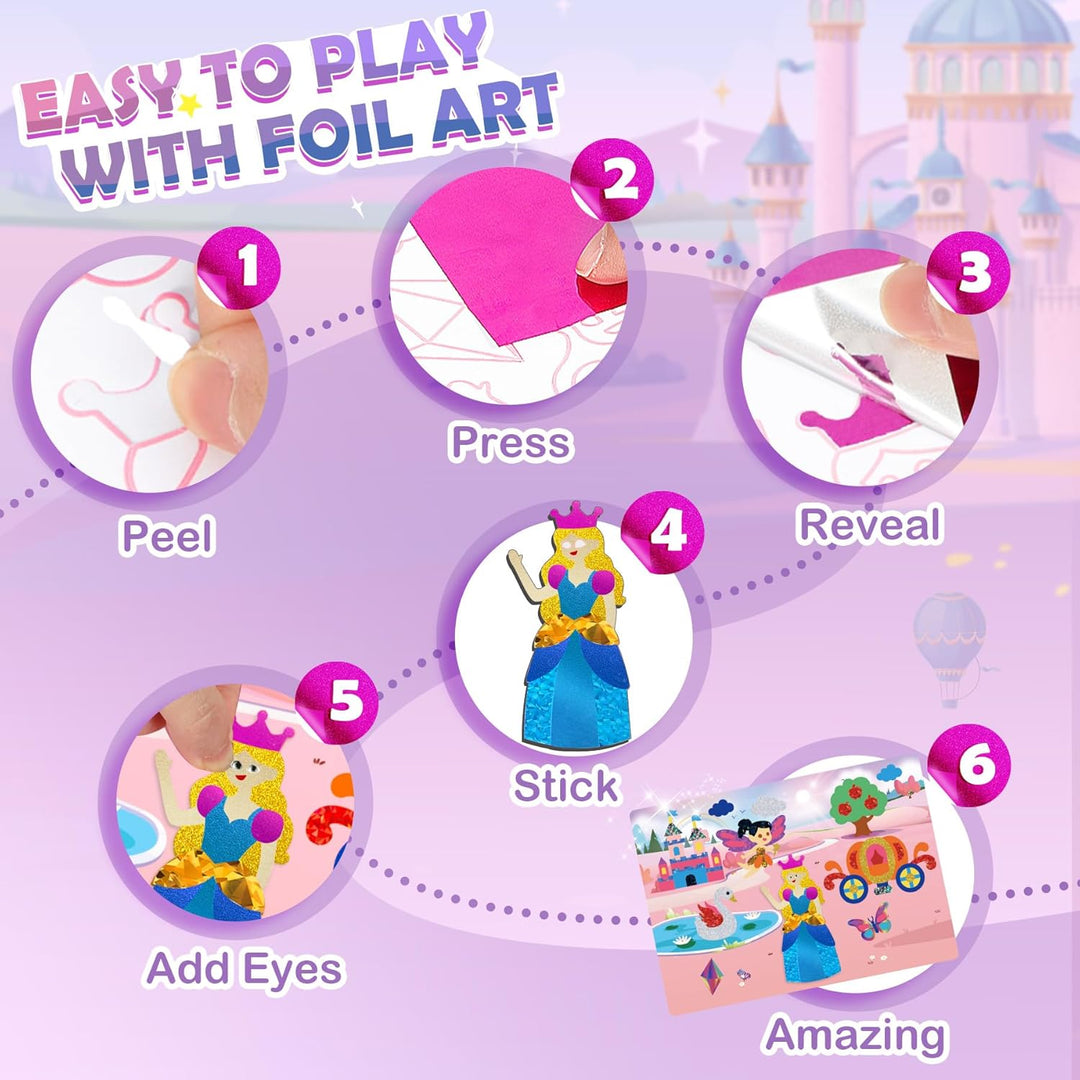 URMYWO Folienspass Kinder, Prinzessin Foil Art FüR Kinder,Bastelsets FüR MäDchen Alter 3-10,DIY-Akti