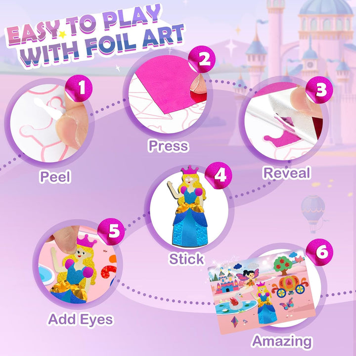 URMYWO Folienspass Kinder, Prinzessin Foil Art FüR Kinder,Bastelsets FüR MäDchen Alter 3-10,DIY-Akti