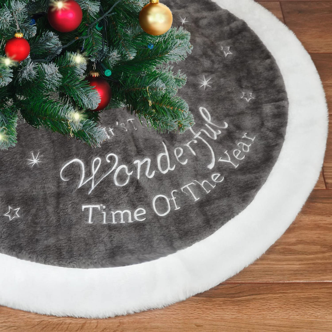 Ywlake Weihnachtsbaum-Rock Grosser Luxus-Kunstpelz-Weiss-Grau-Baum-Rock mit Schneeflocken-Doppelschi