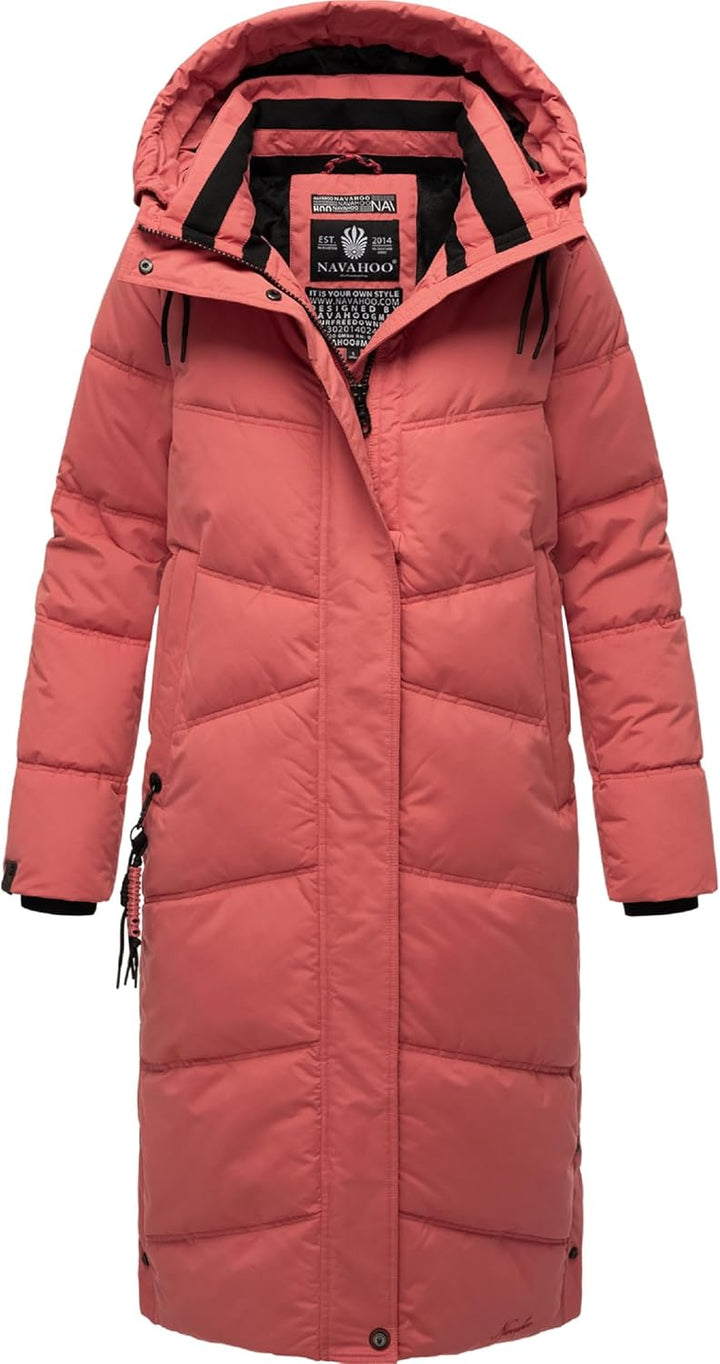 Navahoo Damen Wintermantel warmer Steppmantel lang mit Kapuze Kuschelmausi S-XXL M Rouge, M Rouge