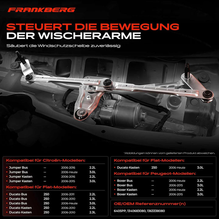Frankberg 1x Scheibenwischer Wischergestänge ohne Motor Vorne Kompatibel mit Ducato 250 2.2L-3.0L 20