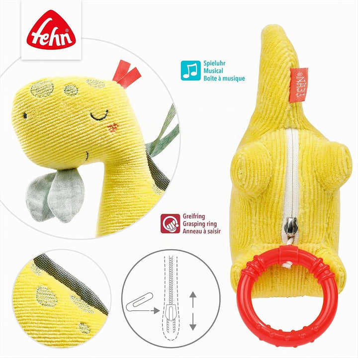 Fehn 051018 Mini-Spieluhr Dino – Kuscheltier &amp; Einschlafhilfe: Melodie „Mozarts Wiegenlied“ beruhigt