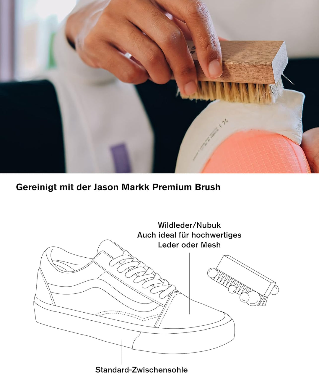 Jason Markk Schuhbürste und 8oz/236ml Tiefenreiniger im Set - Zur Reinigung und Pflege von Schuhen u