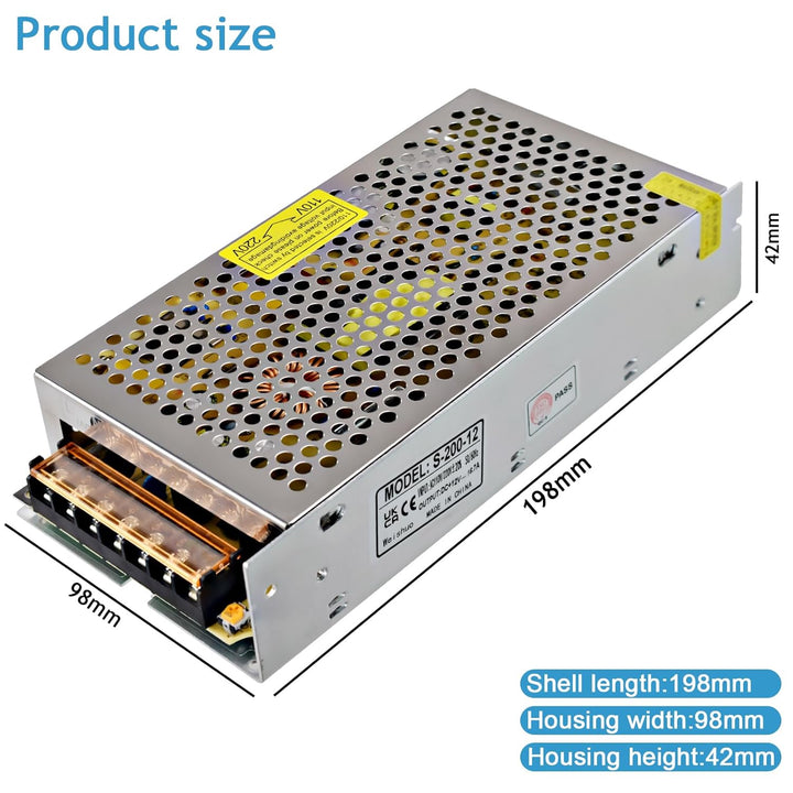 12V 16.7A Schaltnetzteil 200W Netzteil Transformator Diver Adapter für Überwachungskamera, LED-Strei