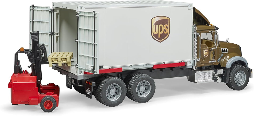 bruder 02828 - Mack Granite UPS Logistik-LKW inklusive Mitnahmestapler - 1:16 Versand & Logistik Fah