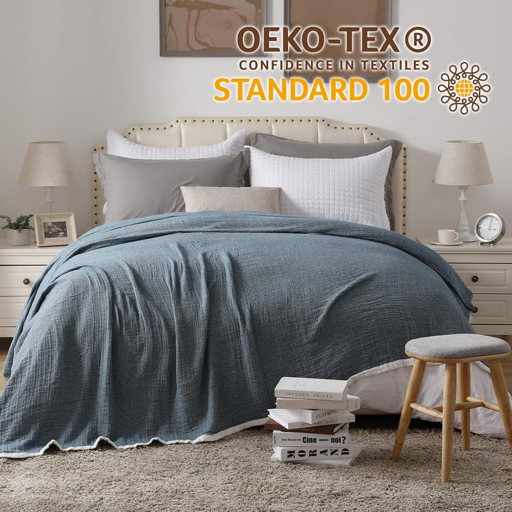 SE SOFTEXLY Musselin Decke 150 x 200 aus 100% Baumwolle, Weiche und Atmungsaktive Kuscheldecke, Leic