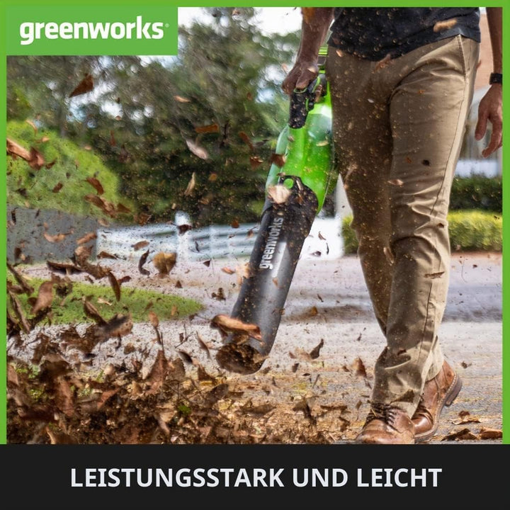 Greenworks GD40AB Akku Laubbläser mit Tempomat, bürstenloser Motor, 210 km/h, 15,6 m³/min, Turbofunk