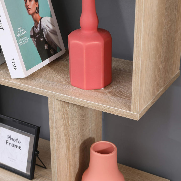 Etnicart - Bücherregal, Farbe Eiche, Büro, modern, doppelseitig, 70x23,5x127,5cm selbsttragend, Würf