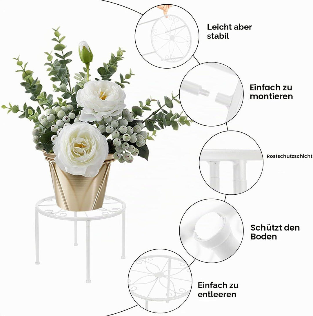 4er Set Blumenhocker Metall für innen, Weiss Blumenbank Blumentopf Wohnzimmer Blumenregal Balkon, Ga