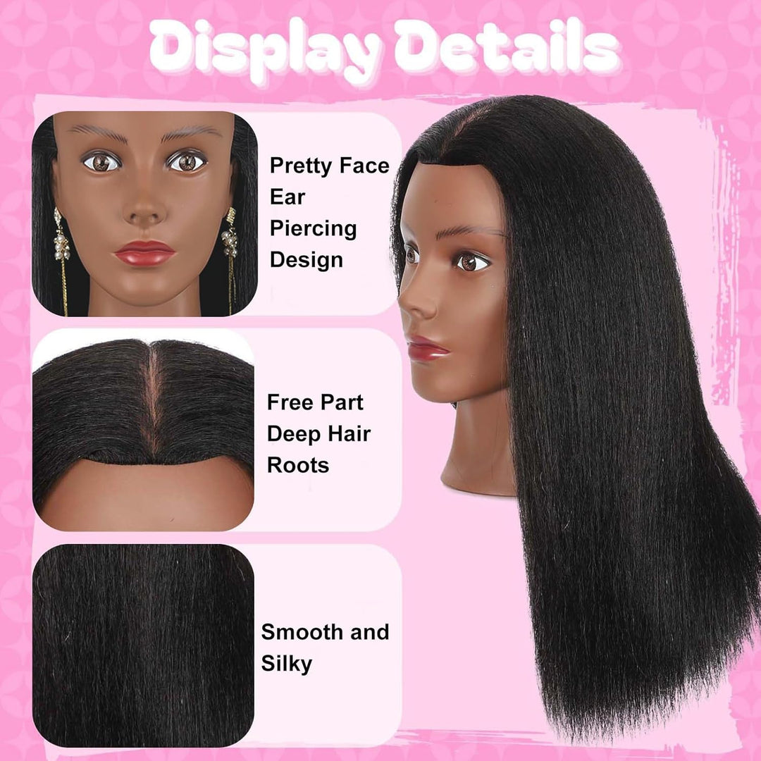 Opini 45,7 cm langer Mannequinkopf aus Echthaar mit 100 % Echthaar, Kosmetikpuppenkopf für Friseure,