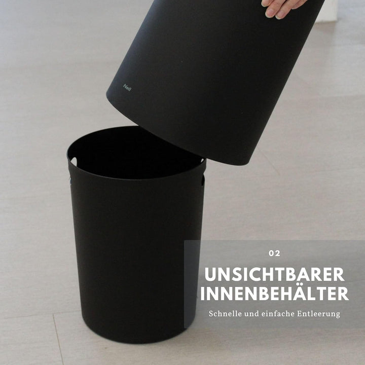 Nell 8L Mülleimer Bad Schwarz Matt – Eleganter Kosmetikeimer und WC Mülleimer, Vielseitiger Büro- un